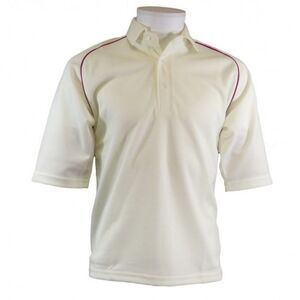 Carta Sport Mens Contrast Piping Cricket Shirt / Off White/Maroon